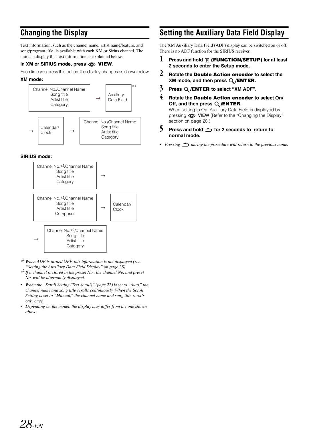 Alpine iDA-305 owner manual Setting the Auxiliary Data Field Display, 28-EN 