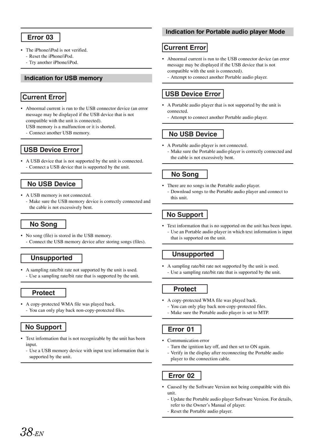 Alpine iDA-305 owner manual 38-EN 