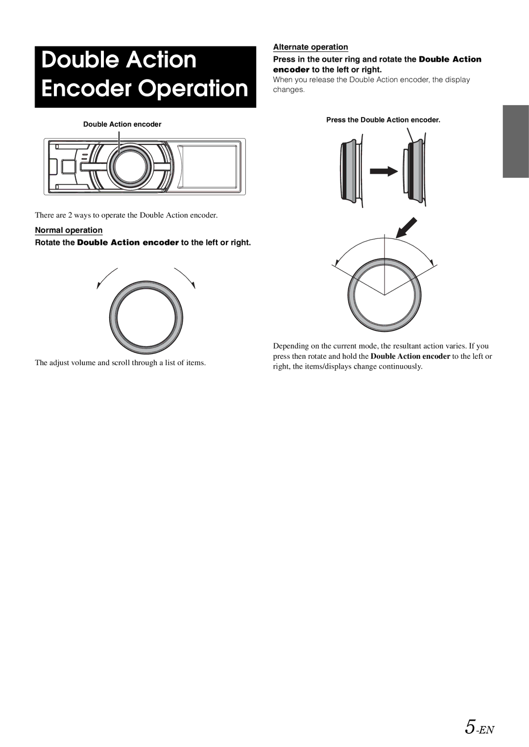 Alpine iDA-305 owner manual Double Action Encoder Operation 