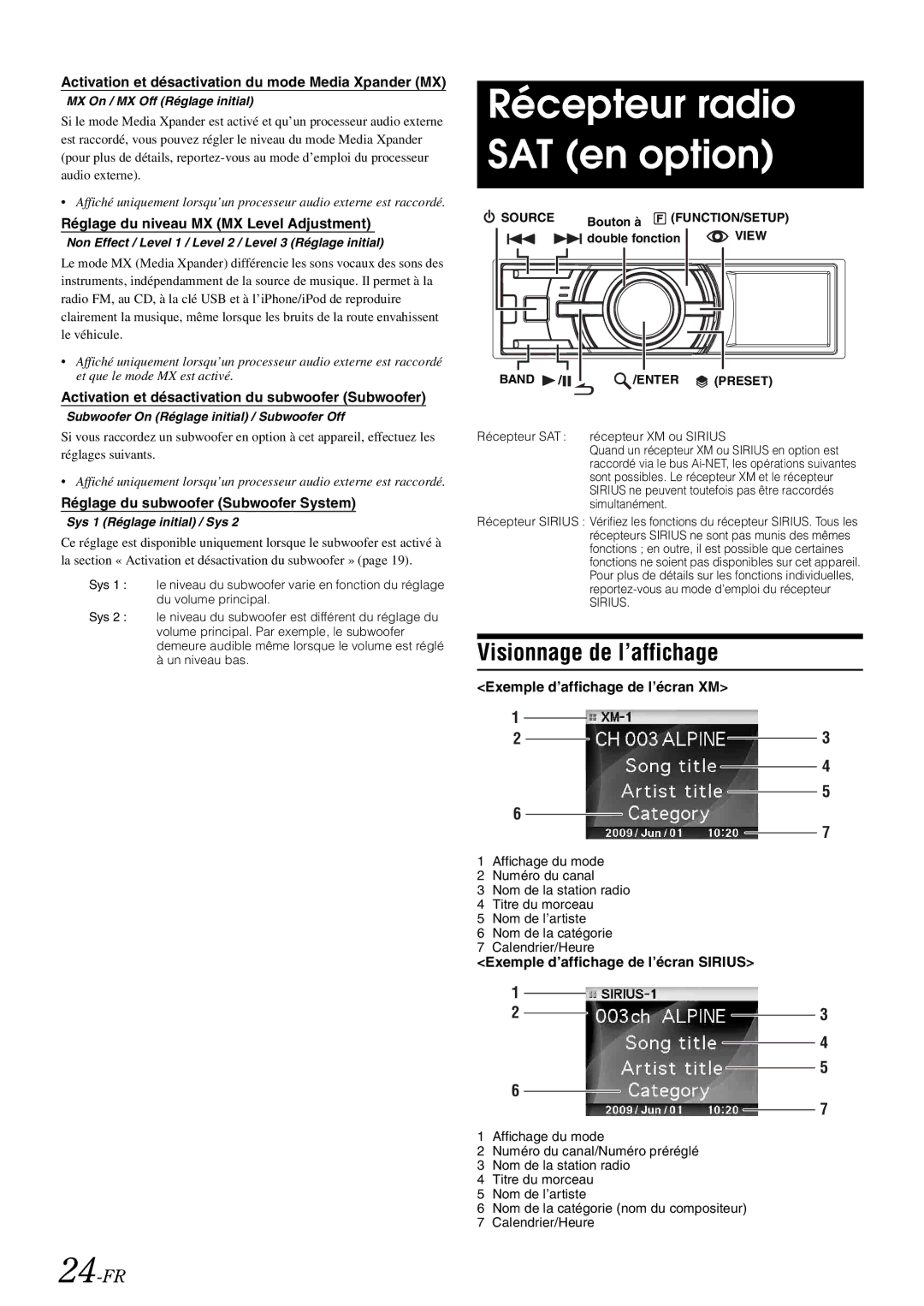 Alpine IDA-X305 owner manual Récepteur radio SAT en option, 24-FR 