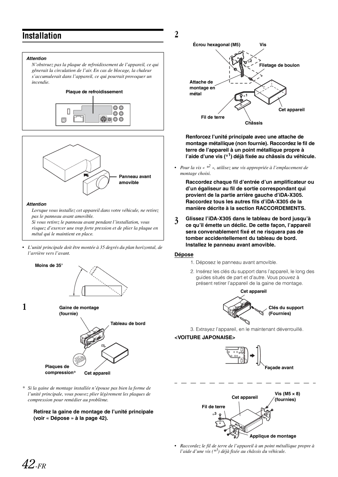 Alpine IDA-X305 owner manual Installation, 42-FR, Voiture Japonaise 