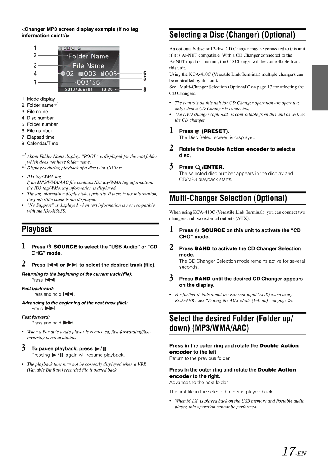 Alpine 68-13530Z42-A, iDA-X305S owner manual Selecting a Disc Changer Optional, Multi-Changer Selection Optional, 17-EN 