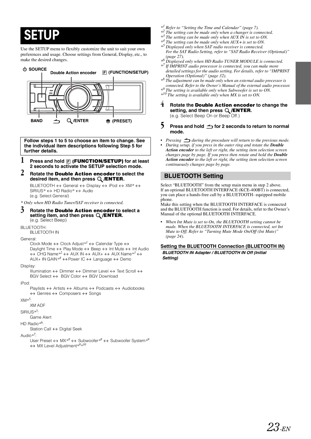 Alpine 68-13530Z42-A, iDA-X305S owner manual Bluetooth Setting, 23-EN, Press and hold for 2 seconds to return to normal mode 