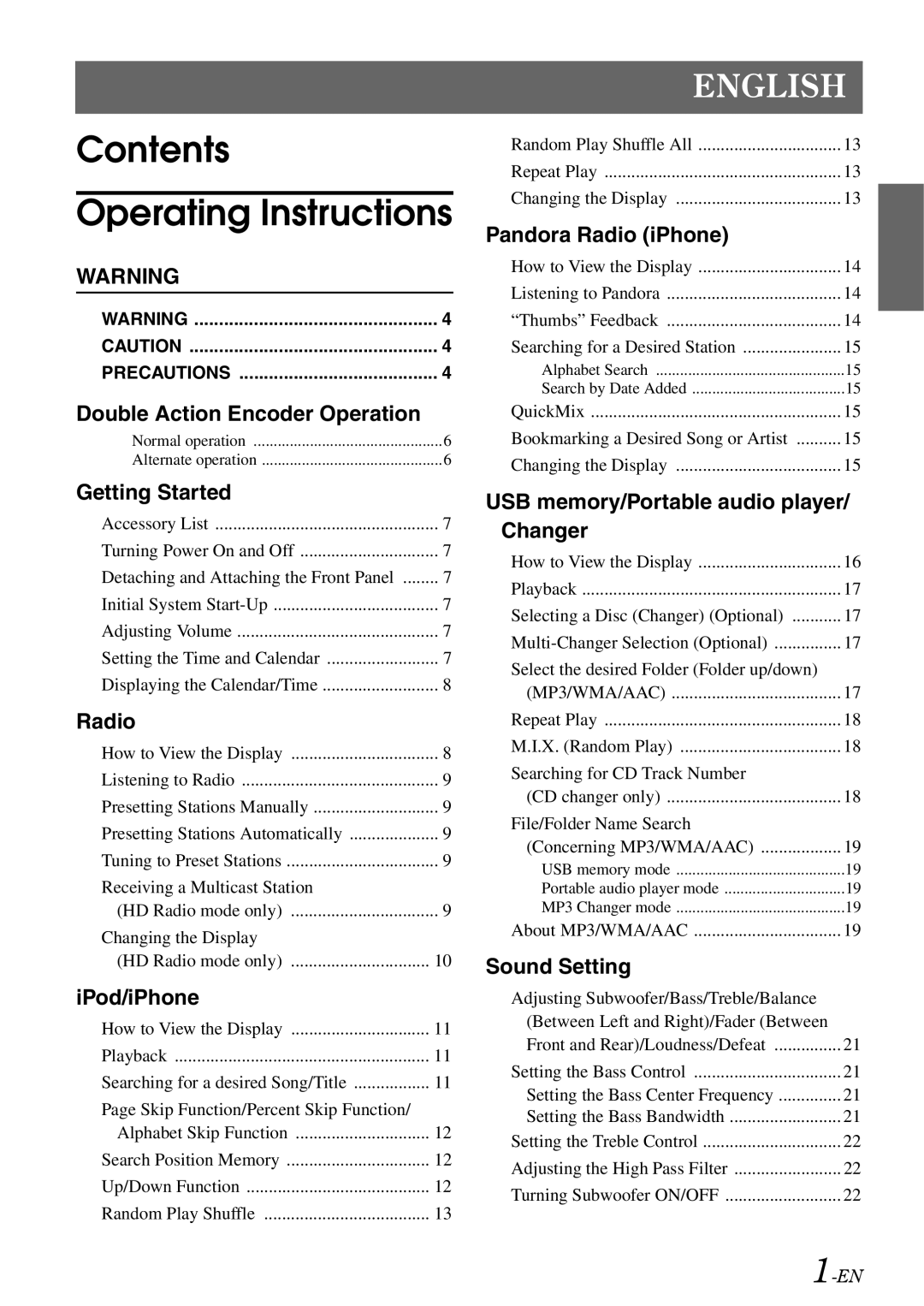 Alpine 68-13530Z42-A, iDA-X305S owner manual Contents Operating Instructions 