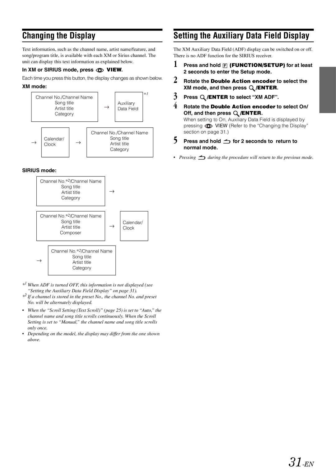 Alpine 68-13530Z42-A, iDA-X305S owner manual Setting the Auxiliary Data Field Display, 31-EN 