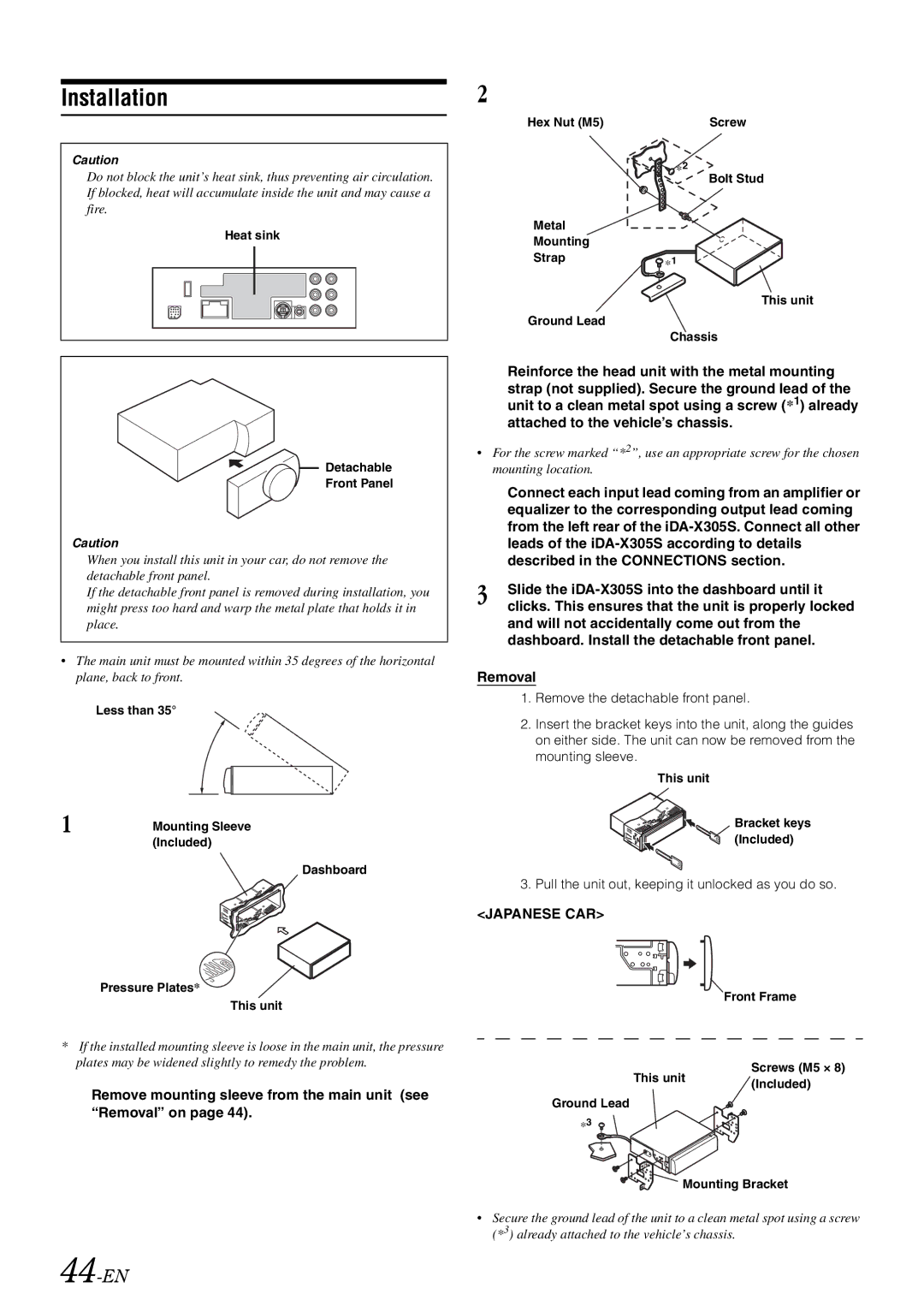 Alpine iDA-X305S, 68-13530Z42-A owner manual Installation, 44-EN 