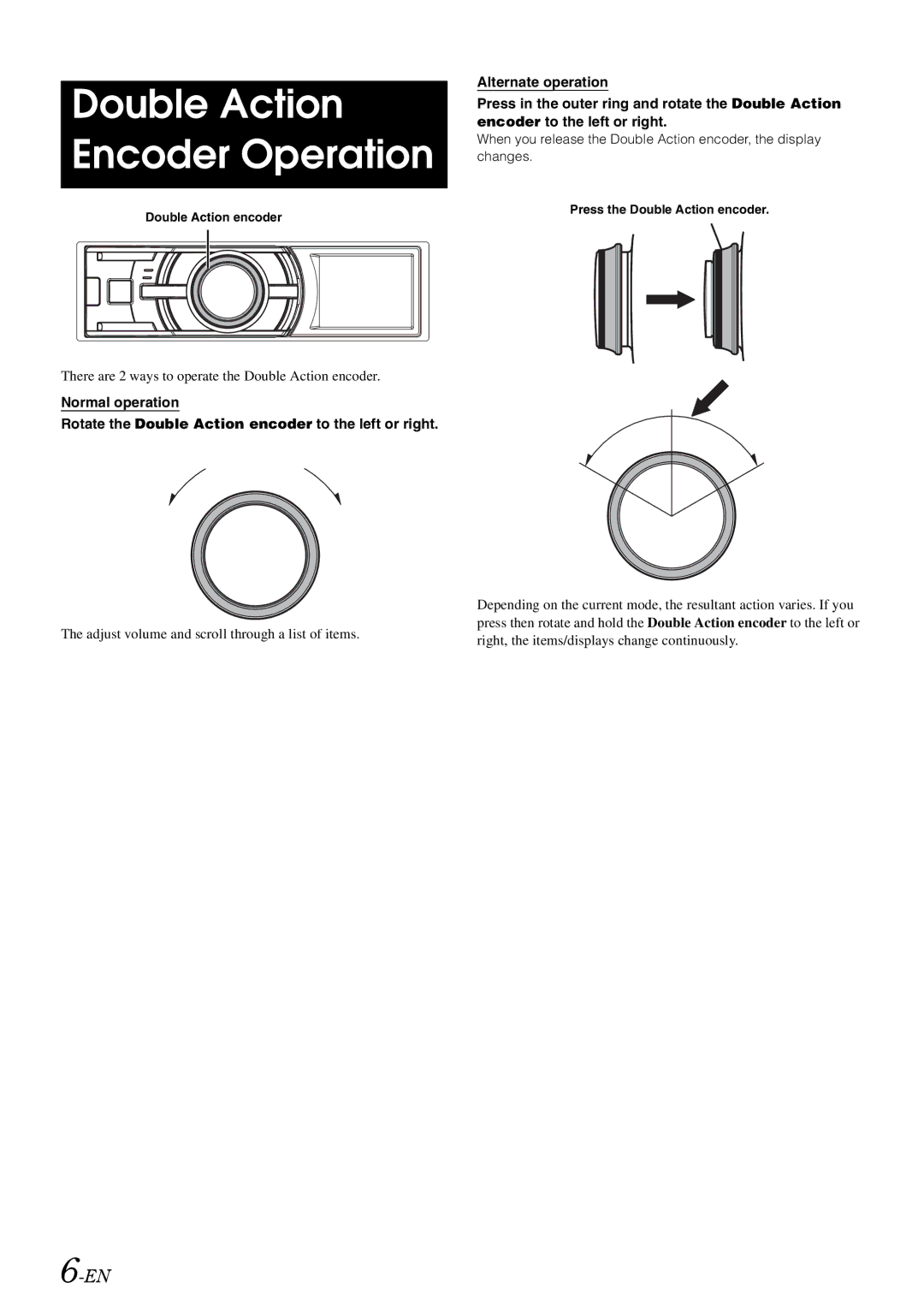 Alpine iDA-X305S, 68-13530Z42-A owner manual Double Action Encoder Operation 