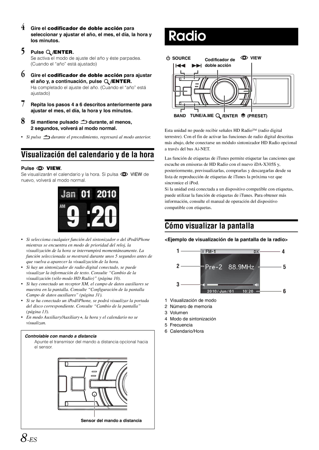 Alpine iDA-X305S Radio, Cómo visualizar la pantalla, Pulse View, Ejemplo de visualización de la pantalla de la radio 