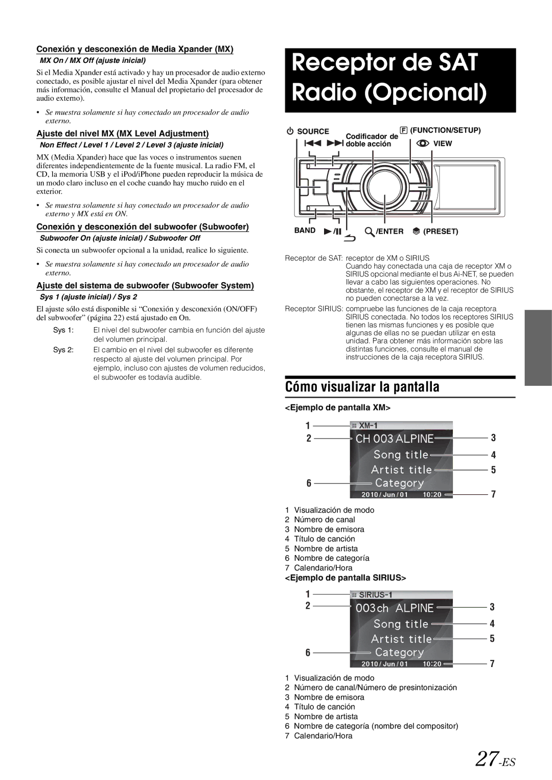 Alpine iDA-X305S owner manual Receptor de SAT Radio Opcional, 27-ES 