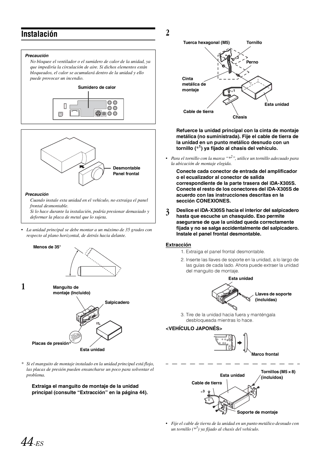 Alpine iDA-X305S owner manual Instalación, 44-ES, Vehículo Japonés 