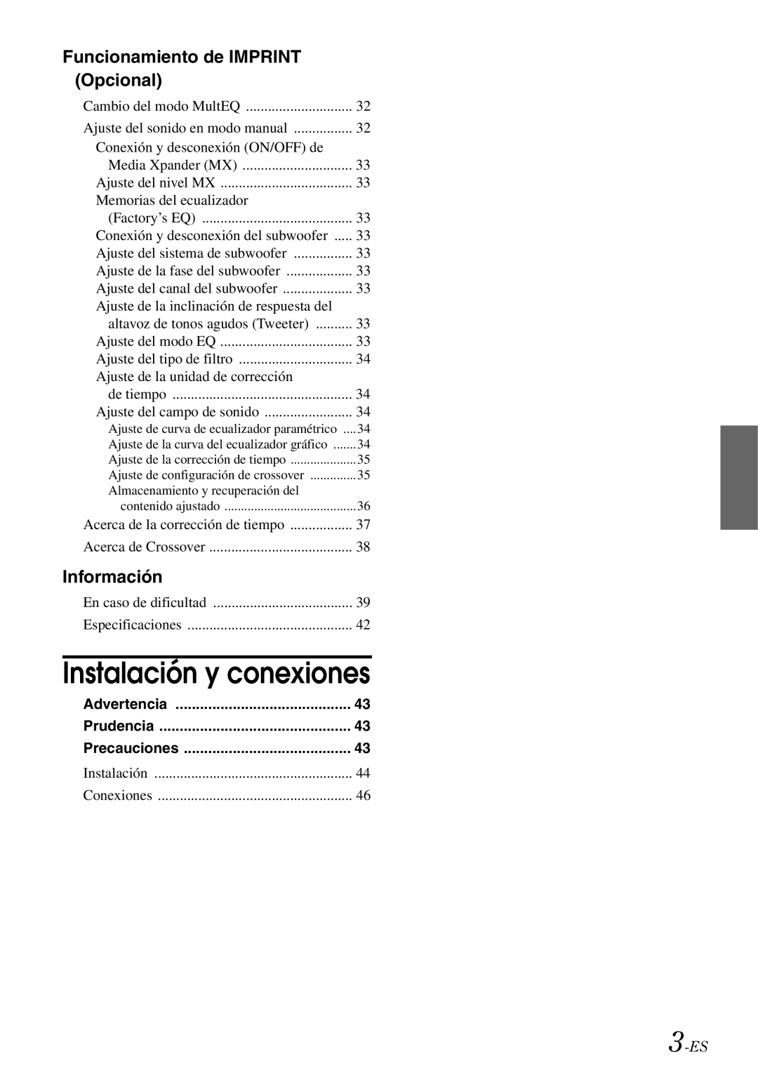 Alpine iDA-X305S owner manual Funcionamiento de Imprint Opcional, Advertencia Prudencia Precauciones 