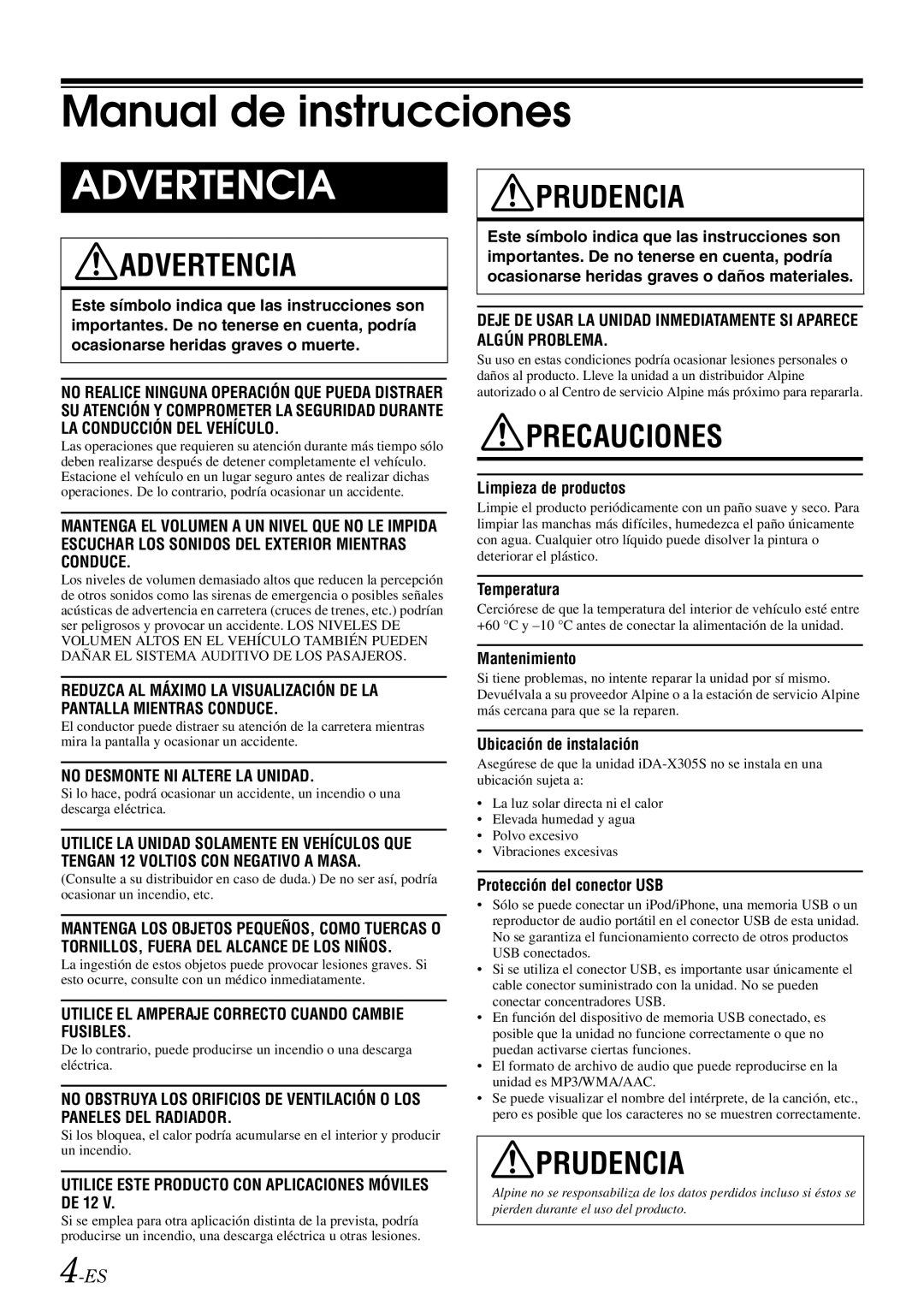 Alpine iDA-X305S owner manual Manual de instrucciones 