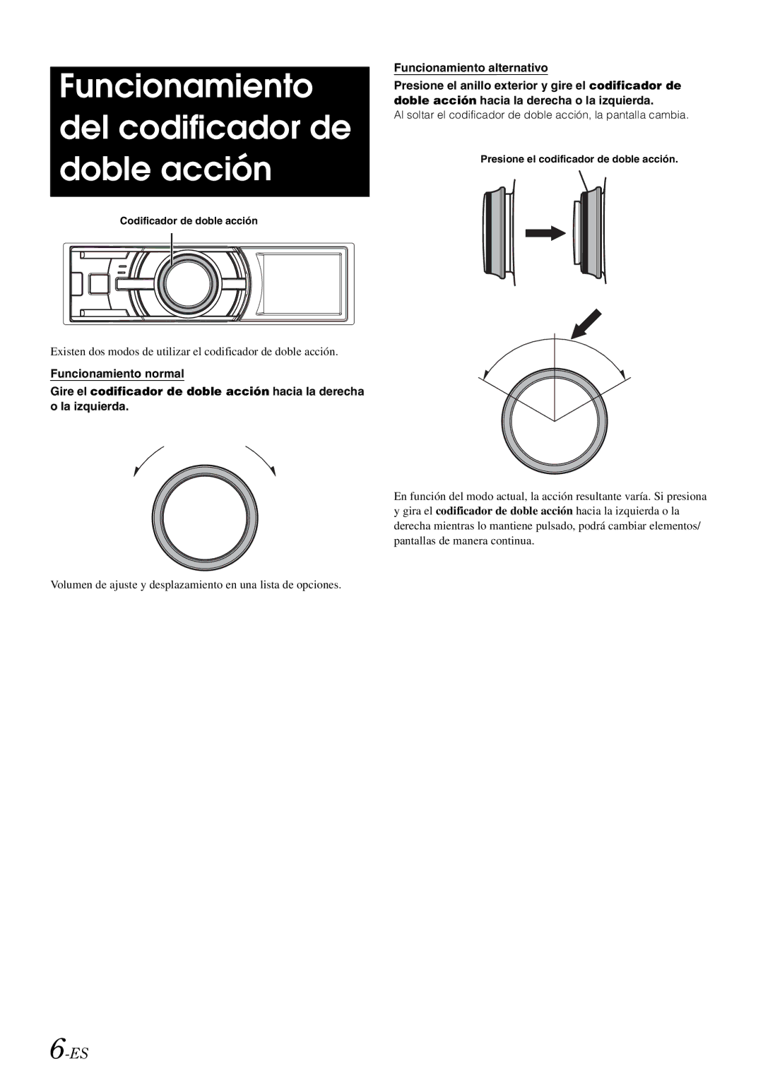 Alpine iDA-X305S owner manual Funcionamiento del codificador de doble acción 