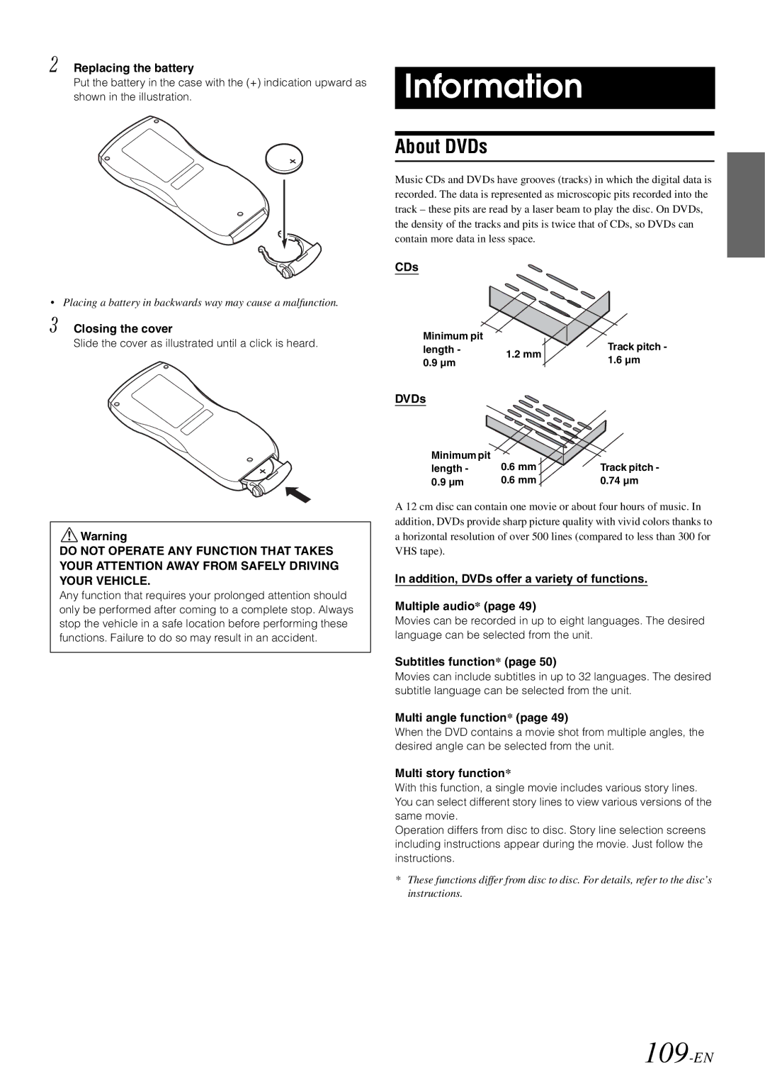 Alpine INA-W910 owner manual Information, 109-EN, About DVDs 