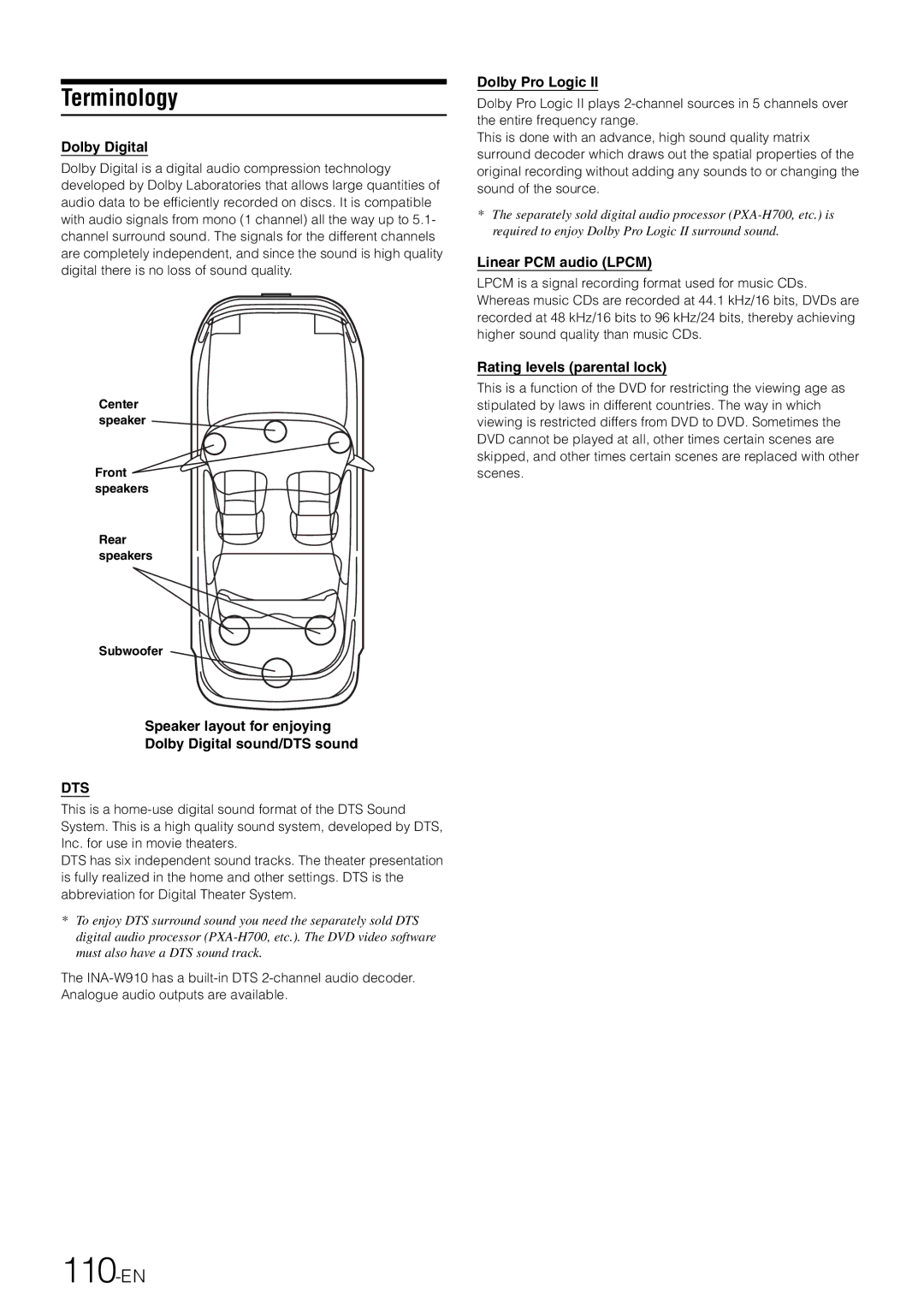 Alpine INA-W910 owner manual 110-EN, Terminology 