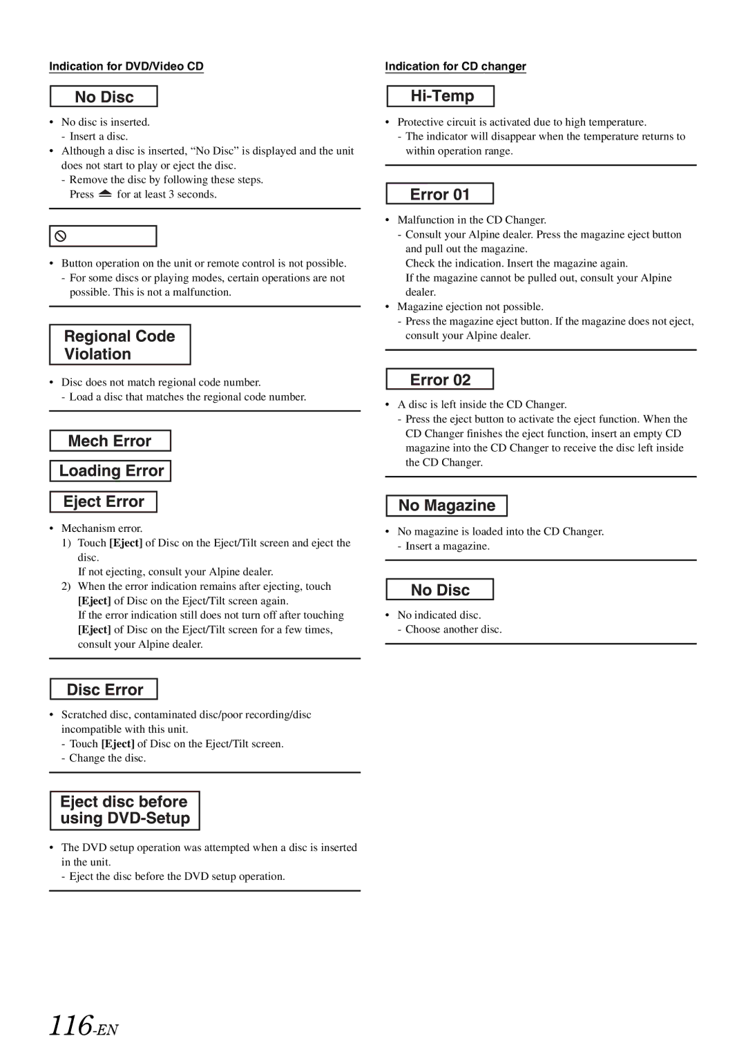 Alpine INA-W910 owner manual 116-EN, Indication for DVD/Video CD 