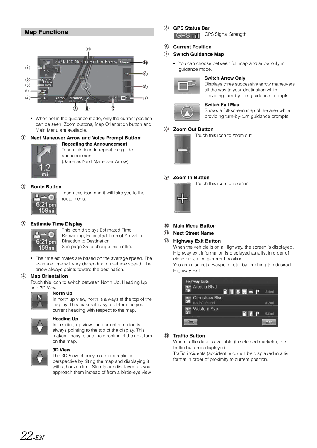 Alpine INA-W910 owner manual Map Functions, 22-EN 