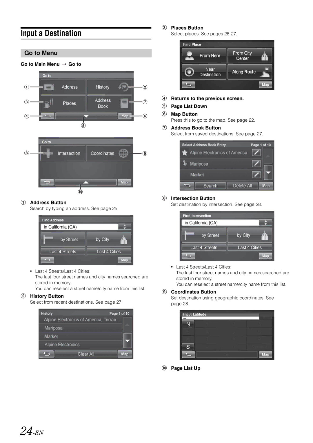 Alpine INA-W910 owner manual Input a Destination, Go to Menu, 24-EN 