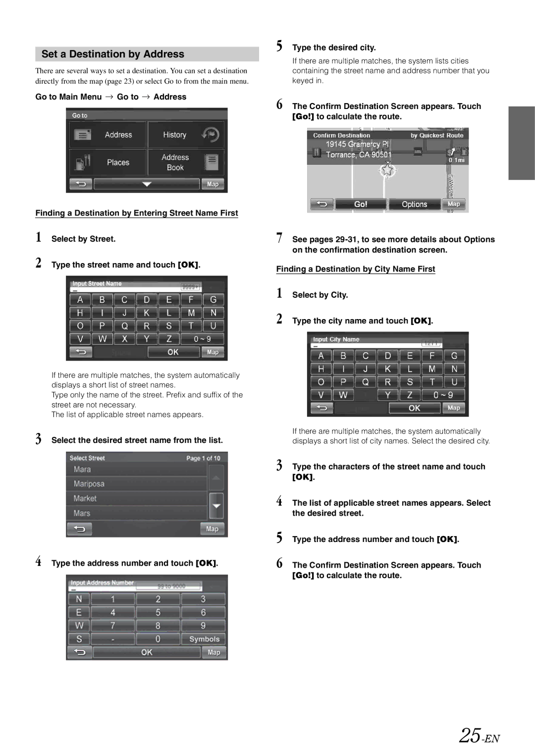 Alpine INA-W910 owner manual Set a Destination by Address, 25-EN 