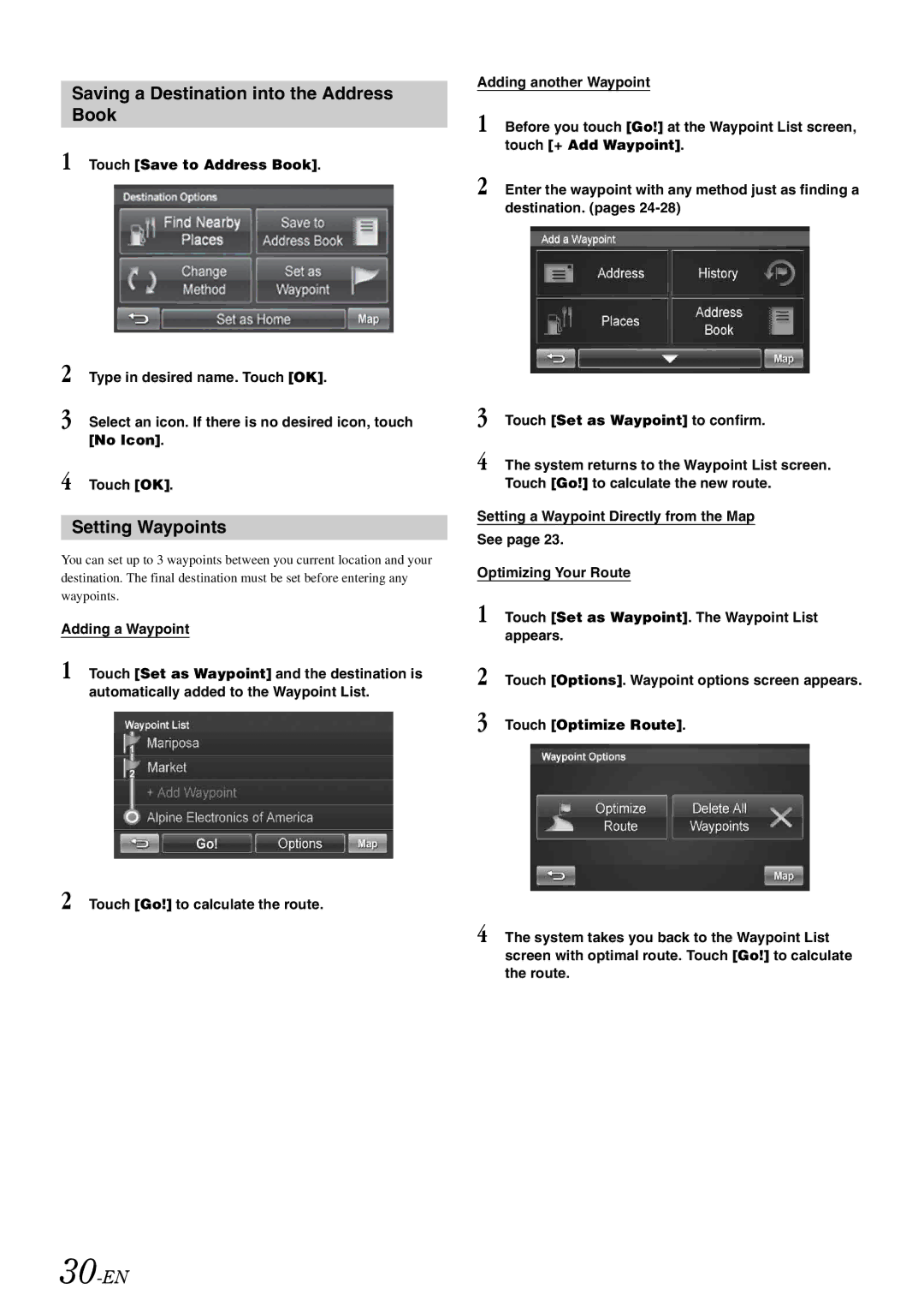 Alpine INA-W910 owner manual Saving a Destination into the Address Book, 30-EN 