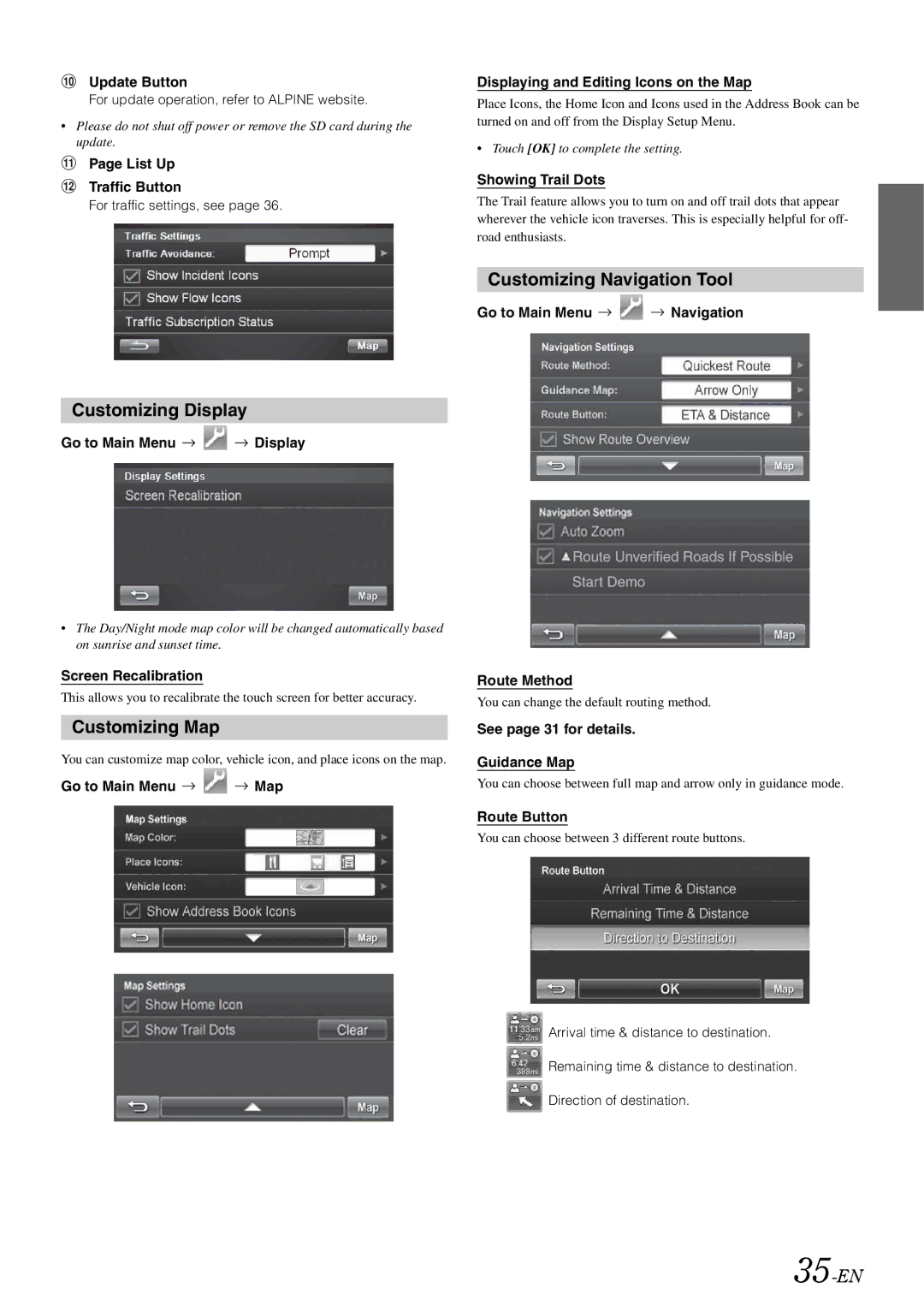 Alpine INA-W910 owner manual Customizing Display, Customizing Navigation Tool, Customizing Map, 35-EN 