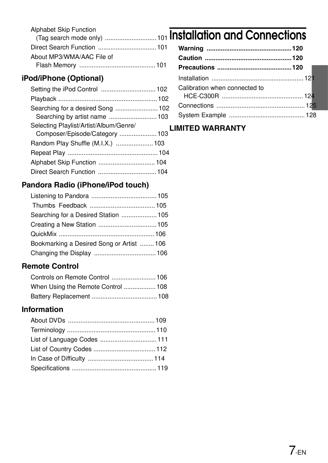 Alpine INA-W910 owner manual IPod/iPhone Optional, 120 