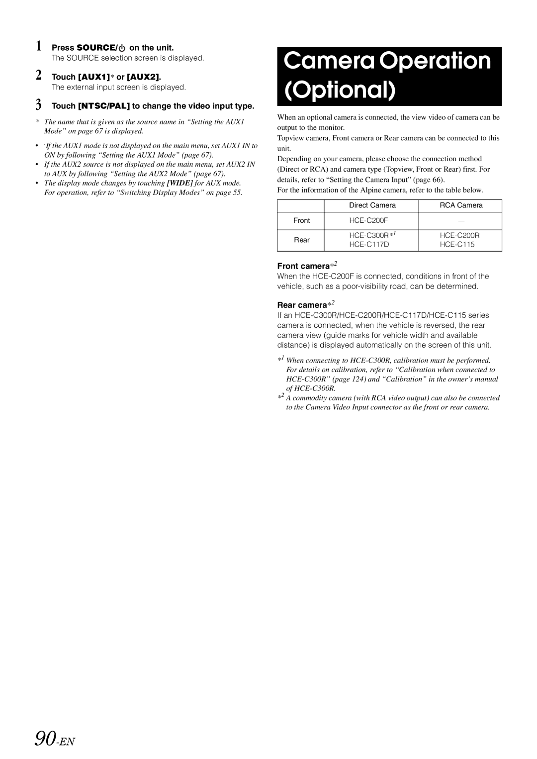 Alpine INA-W910 owner manual Camera Operation Optional, 90-EN 