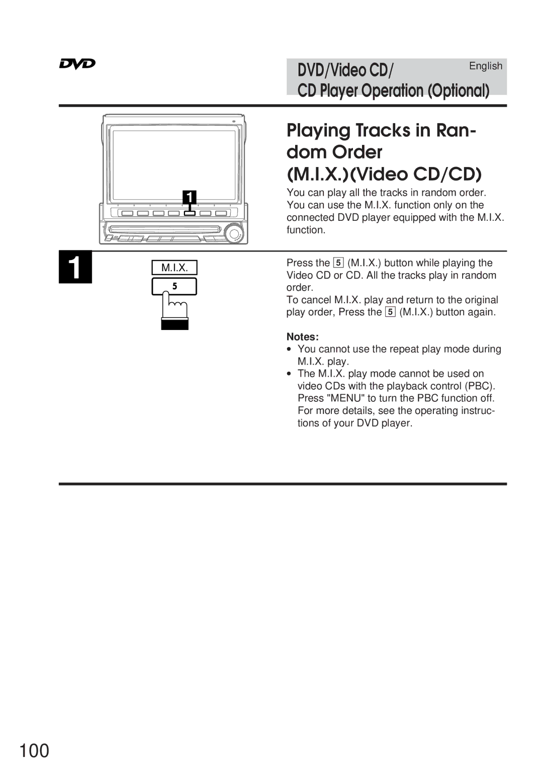 Alpine IVA-C800 100, Playing Tracks in Ran, Dom Order X.Video CD/CD, You can play all the tracks in random order 