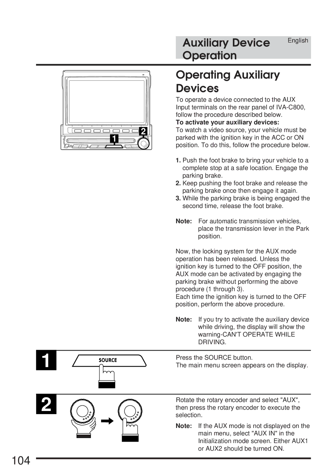 Alpine IVA-C800 owner manual 104, Operation Operating Auxiliary Devices 