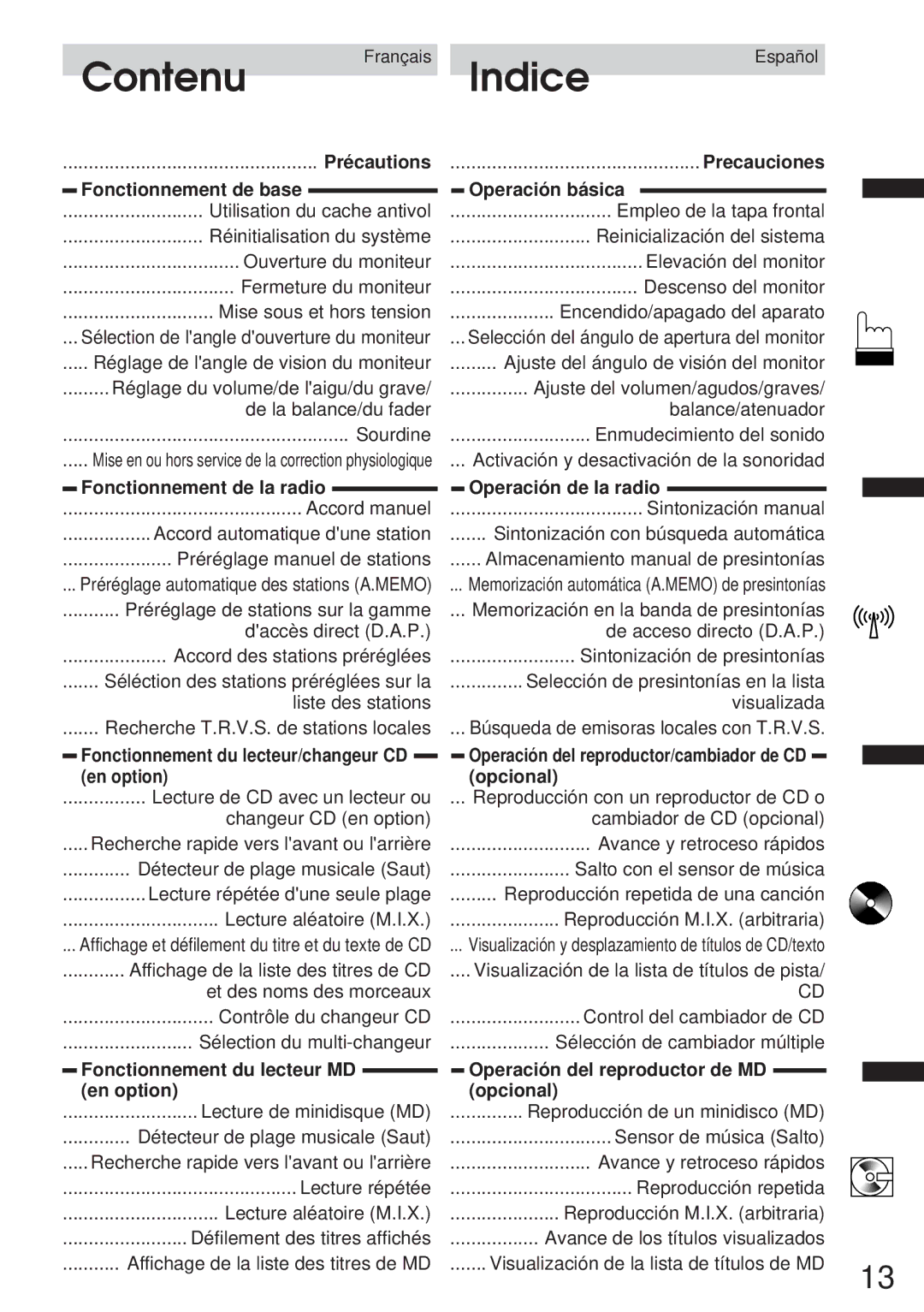 Alpine IVA-C800 owner manual Français, Español, Activación y desactivación de la sonoridad, En option Opcional 