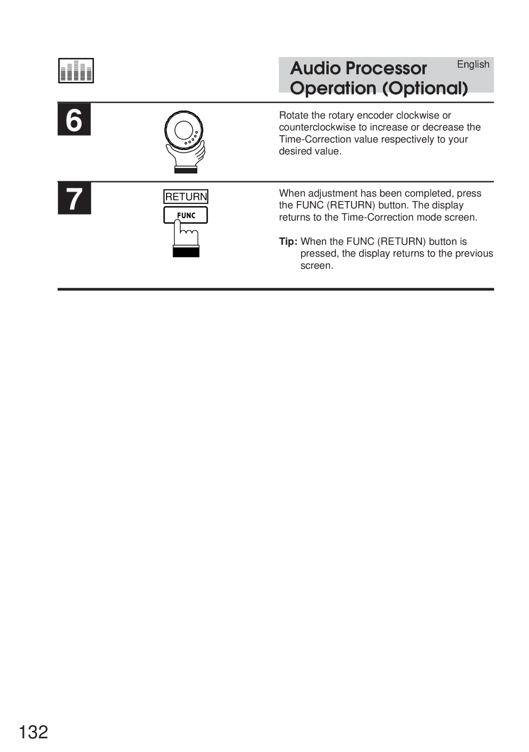 Alpine IVA-C800 owner manual 132, Func Return button. The display, Returns to the Time-Correction mode screen 