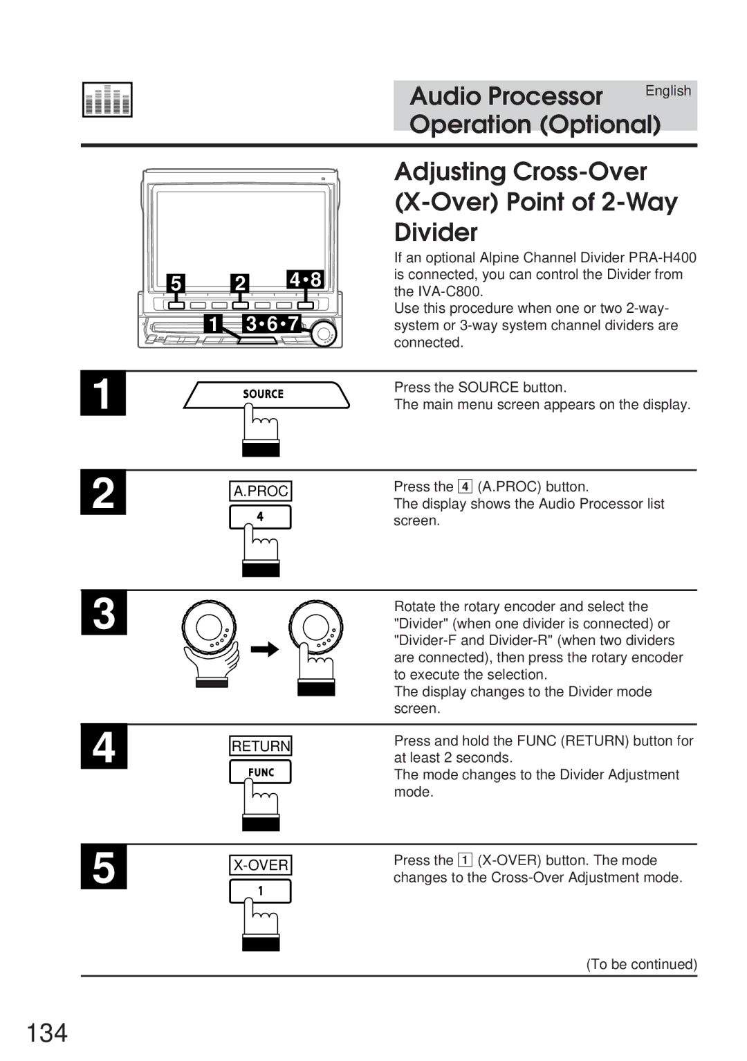 Alpine IVA-C800 owner manual 134, Adjusting Cross-Over Over Point of 2-Way Divider 