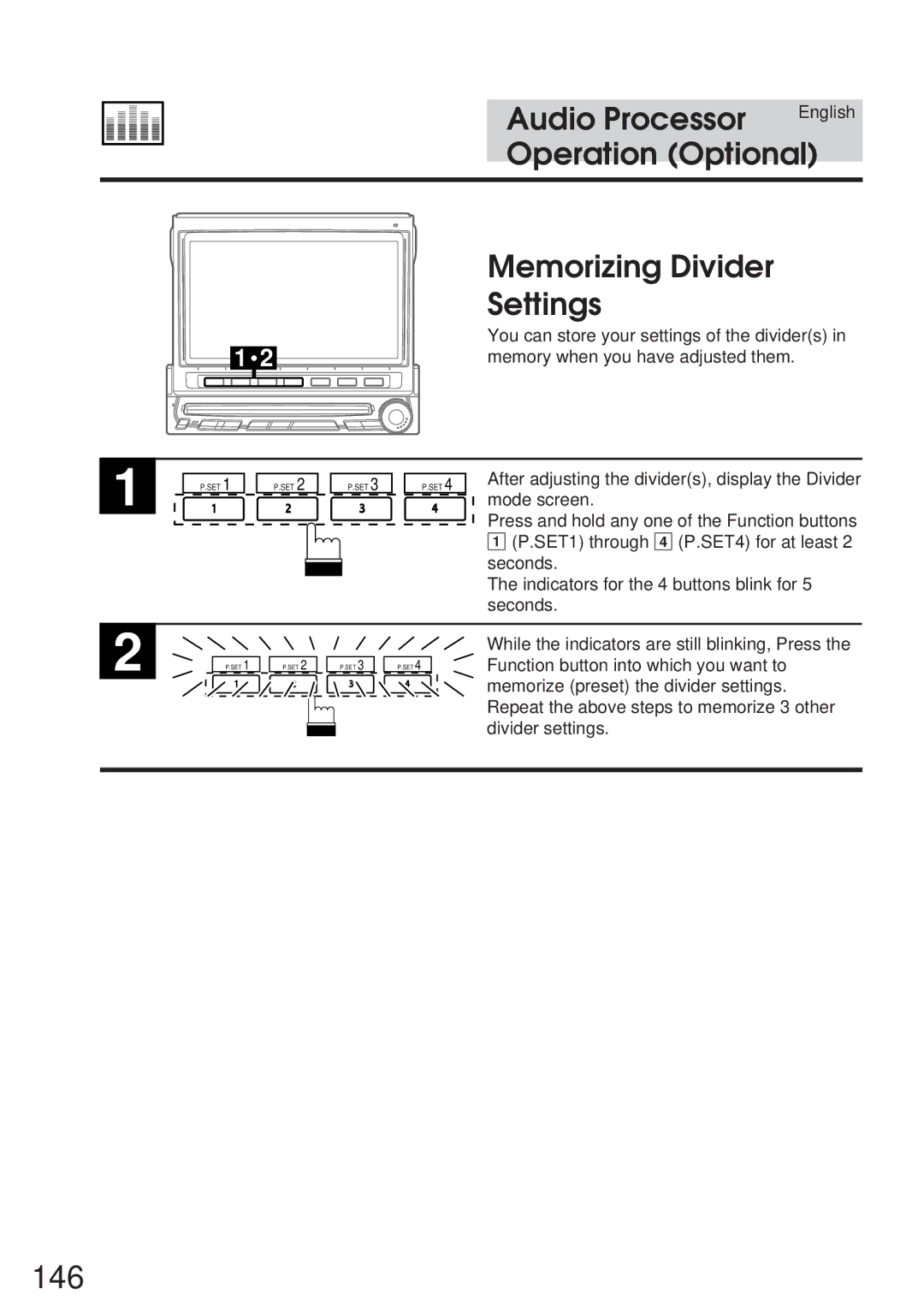 Alpine IVA-C800 owner manual 146, Memorizing Divider Settings, Memory when you have adjusted them 