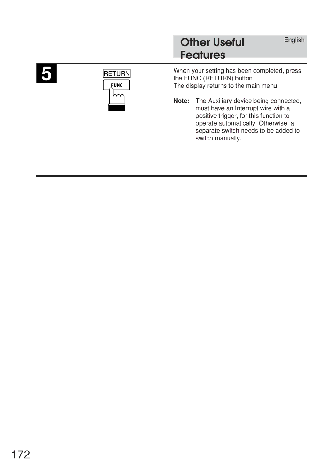 Alpine IVA-C800 172, When your setting has been completed, press, Func Return button Display returns to the main menu 