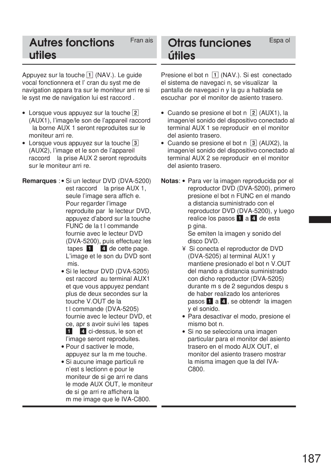 Alpine IVA-C800 owner manual 187, Utiles Útiles 