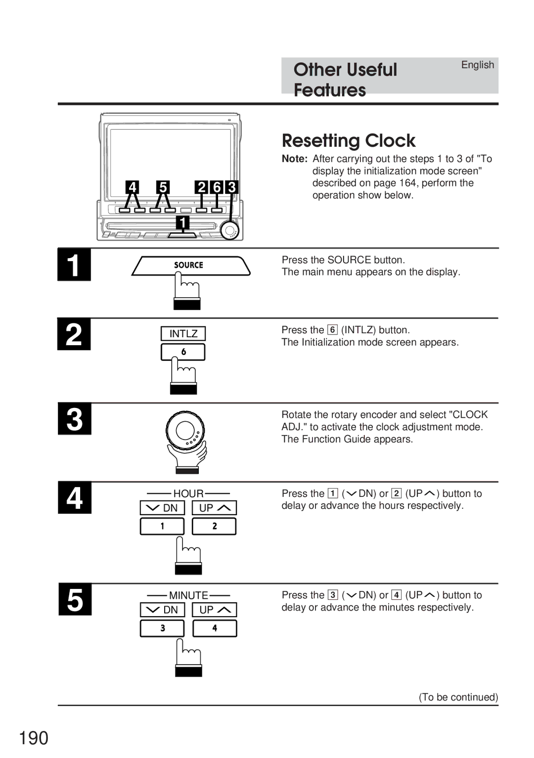 Alpine IVA-C800 owner manual 190, Resetting Clock, Hour, Minute 