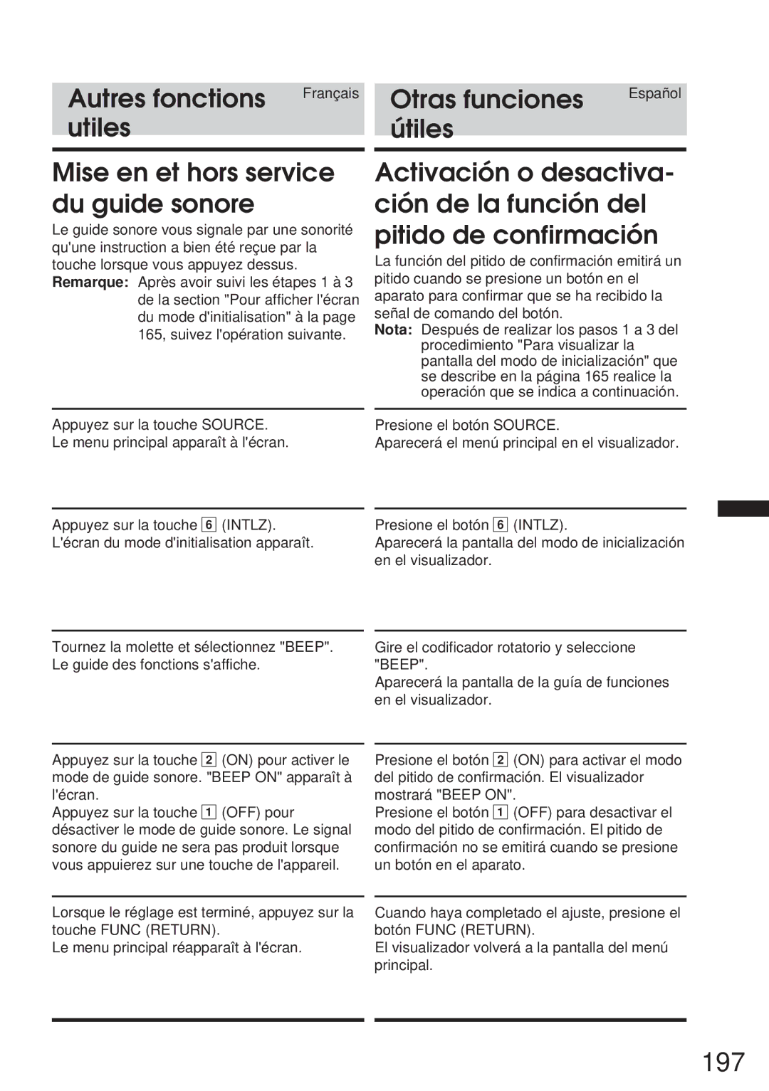 Alpine IVA-C800 owner manual 197, Utiles Útiles Mise en et hors service du guide sonore 