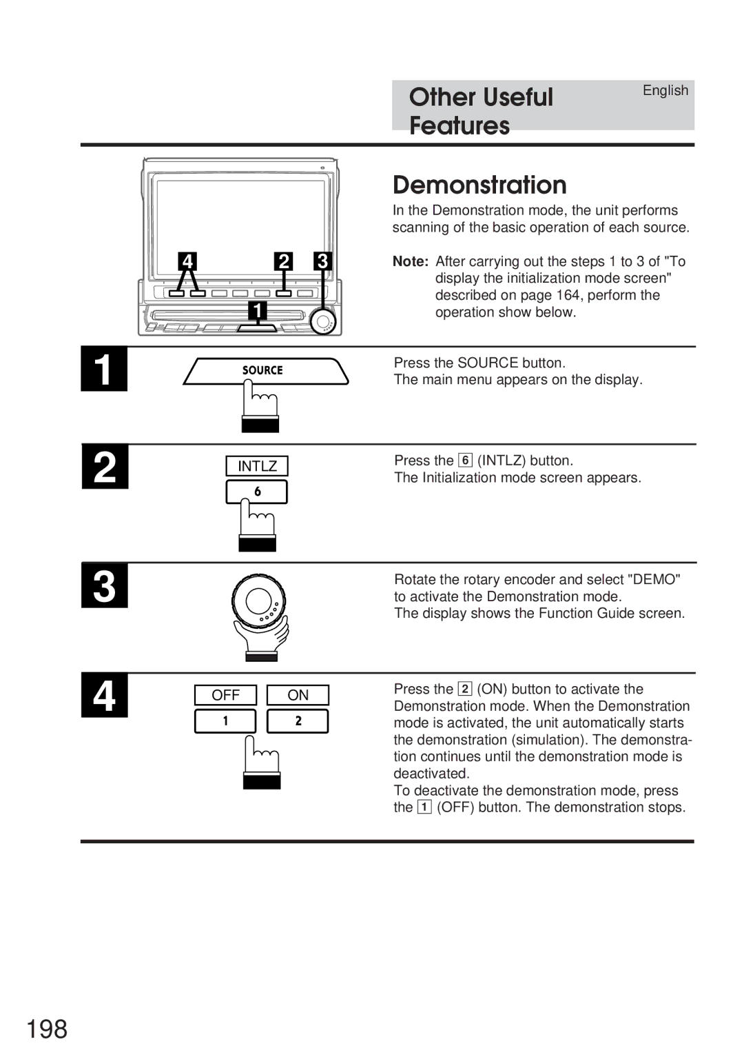 Alpine IVA-C800 owner manual 198, Demonstration mode, the unit performs 