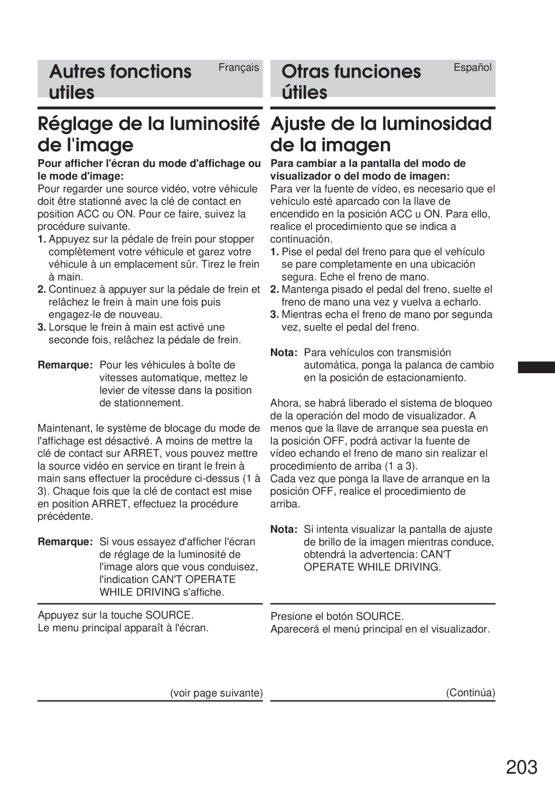 Alpine IVA-C800 owner manual 203, Utiles Útiles Réglage de la luminosité de limage, Ajuste de la luminosidad de la imagen 