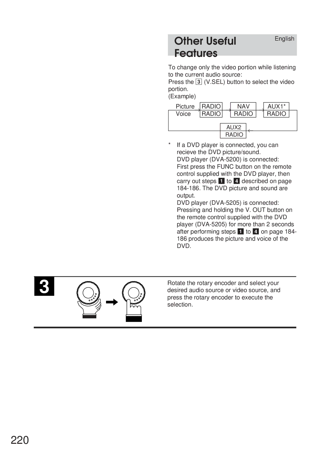 Alpine IVA-C800 owner manual 220, Radio NAV AUX1 