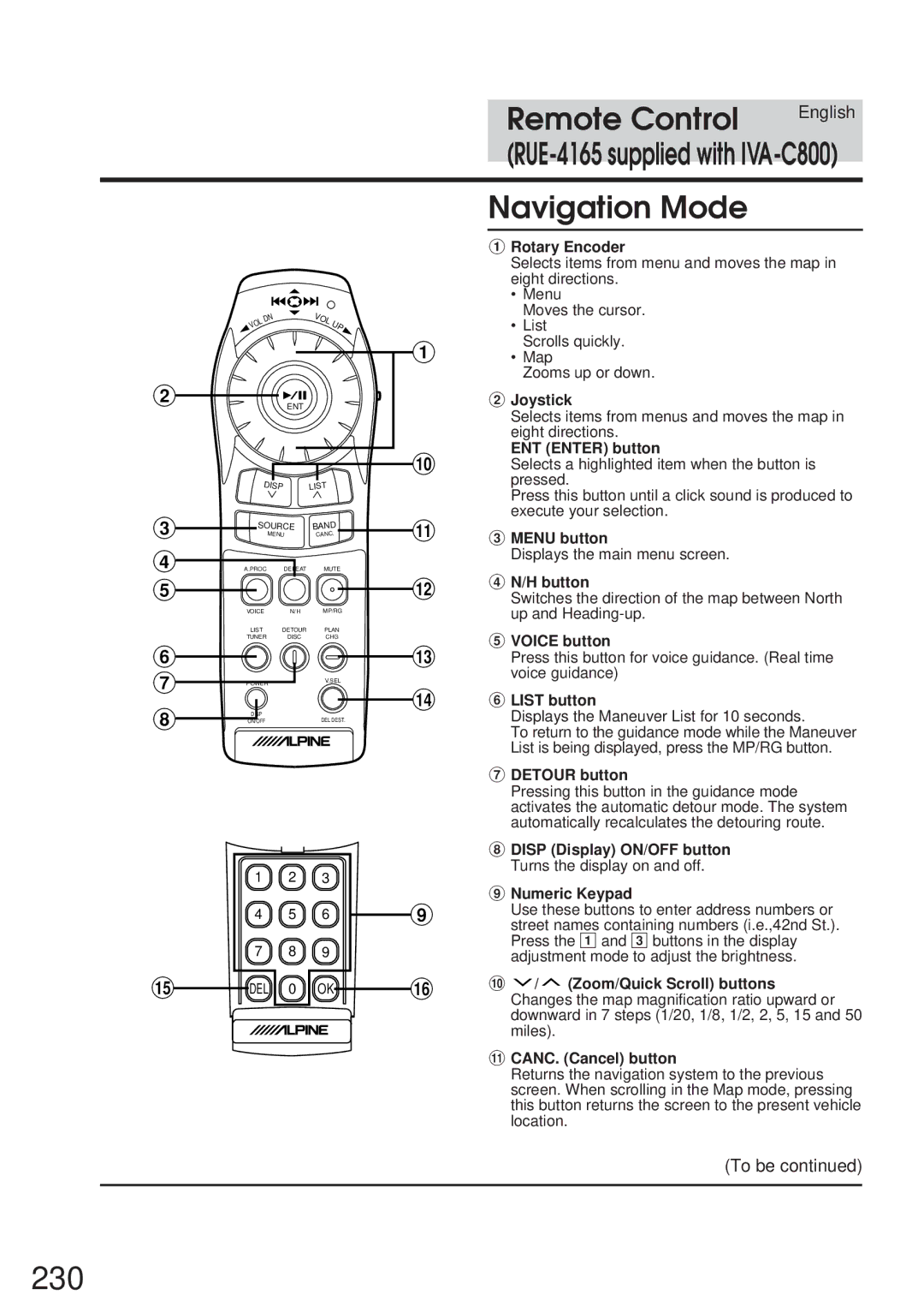 Alpine IVA-C800 owner manual 230, Navigation Mode 