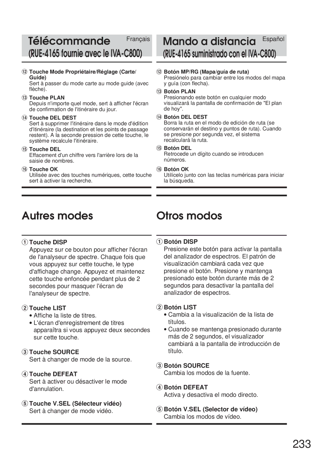 Alpine IVA-C800 owner manual 233, Autres modes Otros modos 