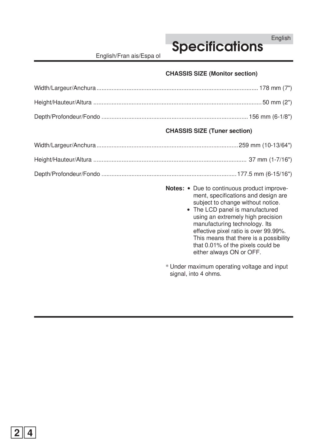 Alpine IVA-C800 owner manual 248, Chassis Size Monitor section, Chassis Size Tuner section 