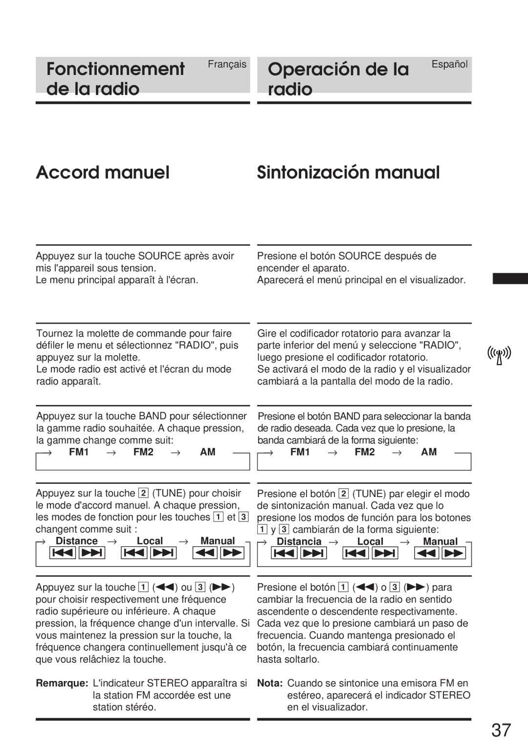 Alpine IVA-C800 owner manual Operación de la, De la radio Radio Accord manuel Sintonización manual, → FM1 → FM2 → AM 