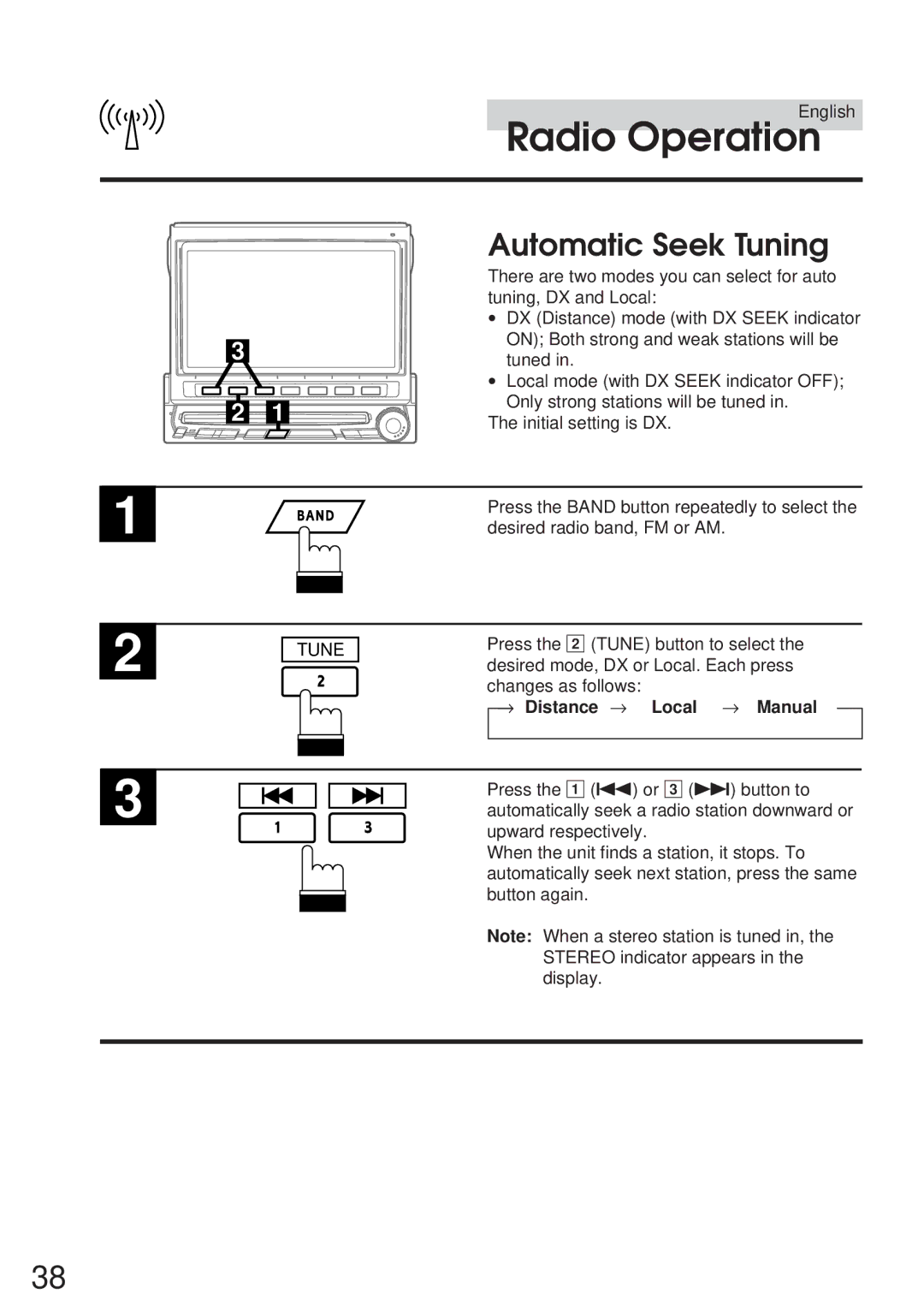 Alpine IVA-C800 owner manual Automatic Seek Tuning, → Distance → Local → Manual 