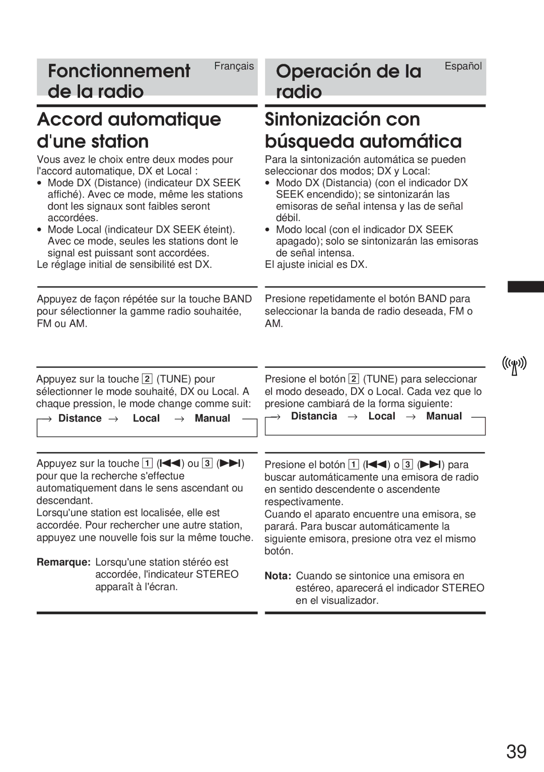 Alpine IVA-C800 owner manual Radio Sintonización con búsqueda automática, → Distancia → Local → Manual 