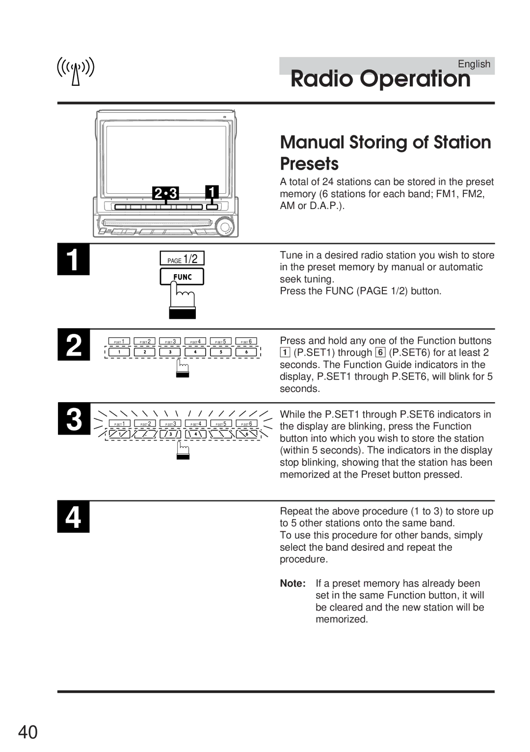 Alpine IVA-C800 owner manual Manual Storing of Station Presets 