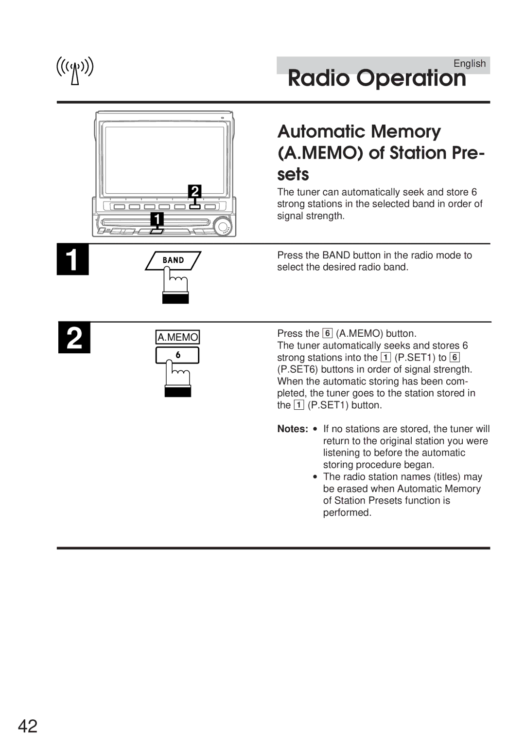 Alpine IVA-C800 owner manual Automatic Memory, Memo of Station Pre, Sets 