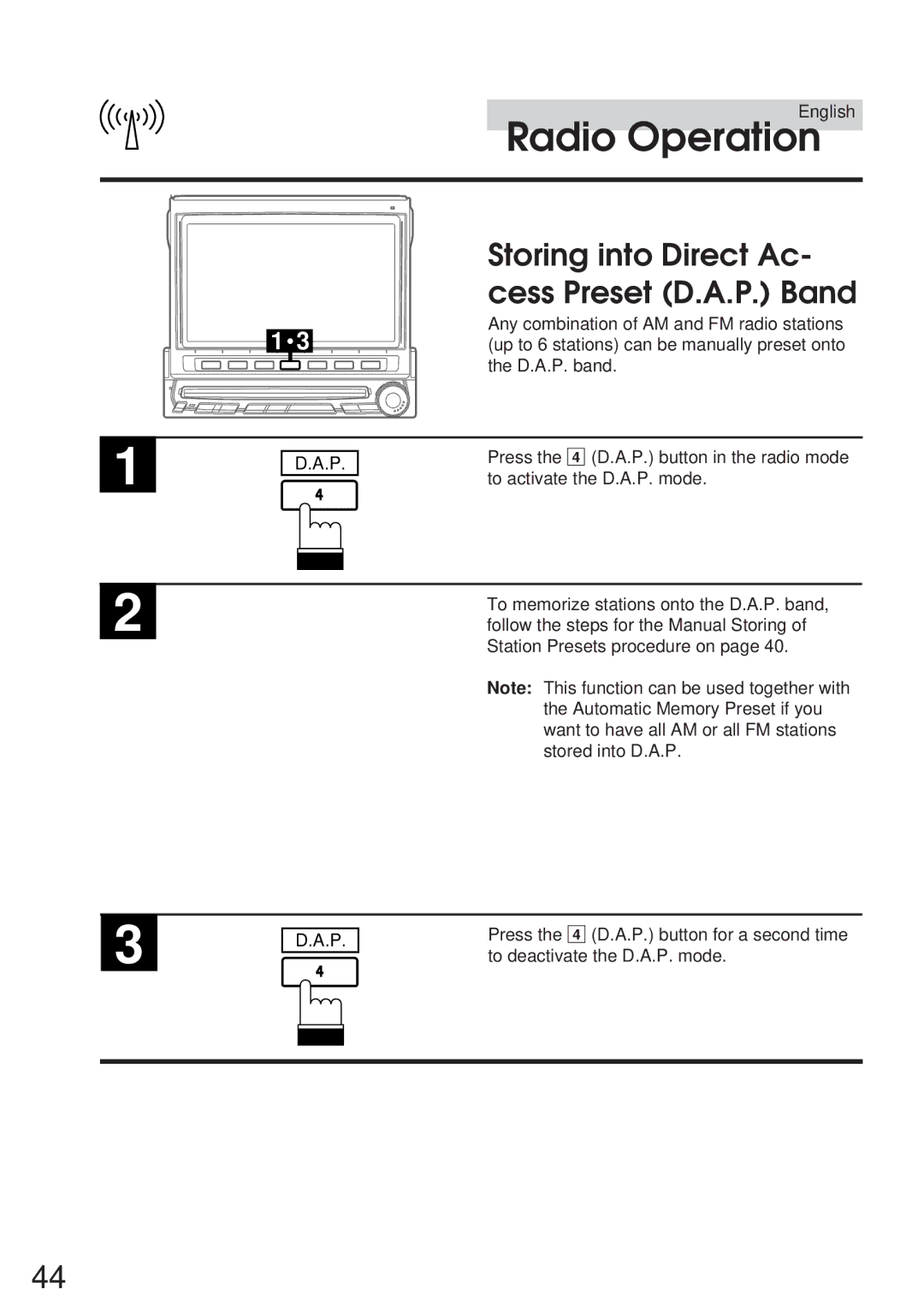 Alpine IVA-C800 owner manual Storing into Direct Ac- cess Preset D.A.P. Band 