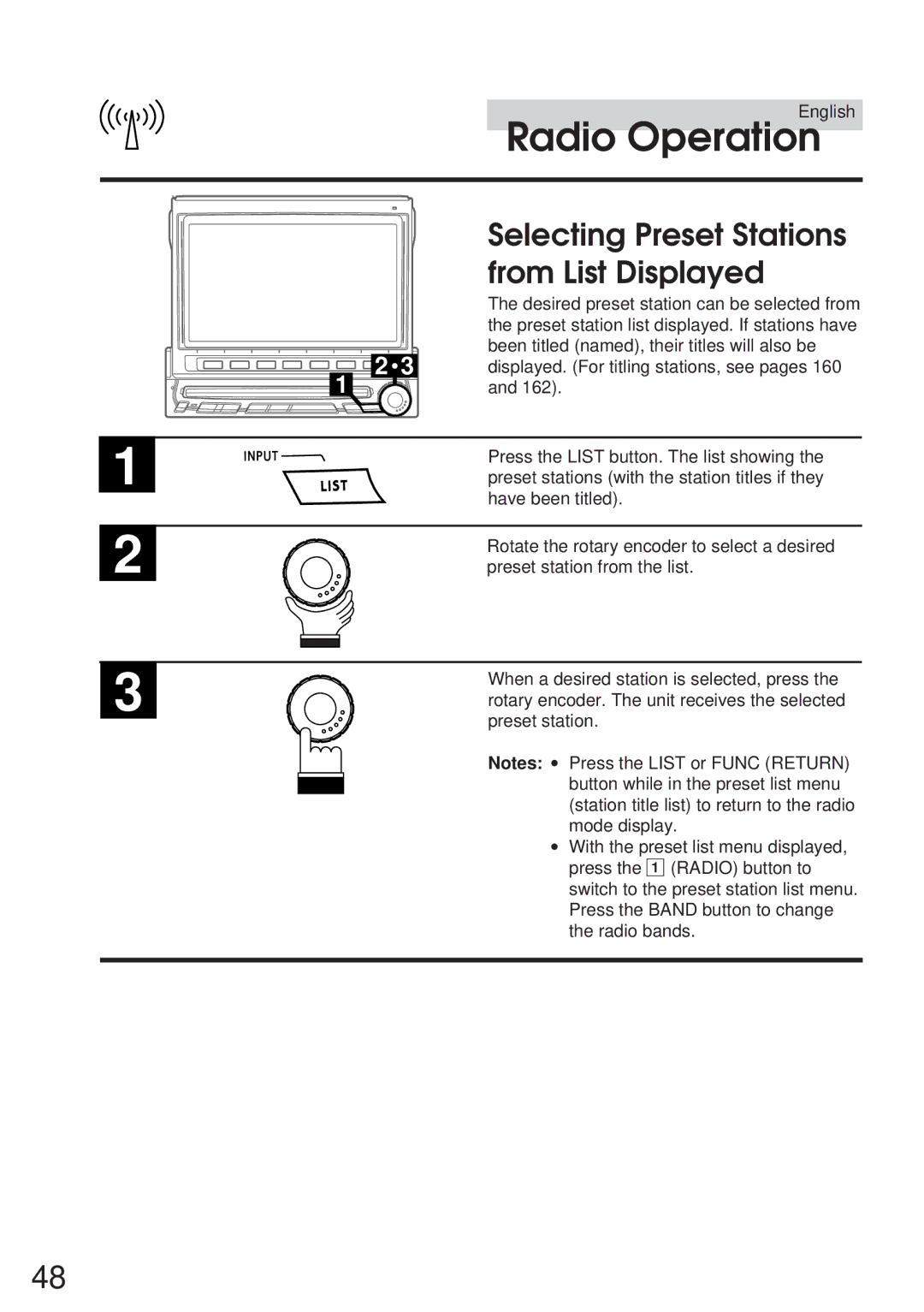 Alpine IVA-C800 owner manual Selecting Preset Stations, From List Displayed, Been titled named, their titles will also be 